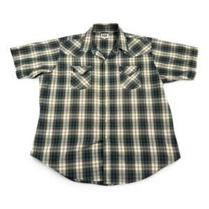 Ely Cattleman Western Shirt Adult 2XL XXL Brown Green Plaid Cowboy Pearl Snap